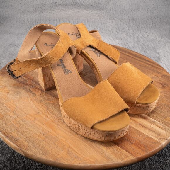 Free People Brooke Platform Tan Suede Leather Cork Sandals Size 9‎